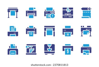 Printer icon set. Duotone color. Vector illustration. Containing printe, plotter, warning, roll out, electronics, printing.