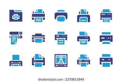 Printer icon set. Duotone color. Vector illustration. Containing printer, folder, roll.
