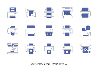 Printer icon set. Duotone color. Vector illustration. Containing printer, printing, printing machine, heat press, plotter.