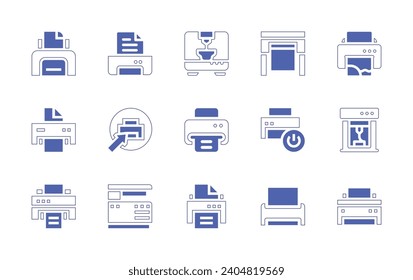 Conjunto de iconos de impresora. Color de duotona. Ilustración vectorial. Con impresora, electrónica, trazador, impresión, alimentación, escáner.