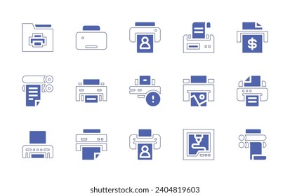 Conjunto de iconos de impresora. Color de duotona. Ilustración vectorial. Conteniendo impresora, desplazamiento, carpeta, rollo.