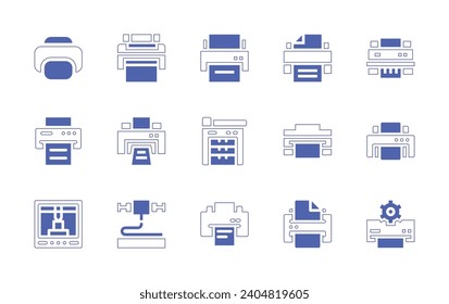 Conjunto de iconos de impresora. Color de duotona. Ilustración vectorial. Con impresora, impresión, impresión, impresión 3d.
