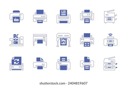 Printer icon set. Duotone color. Vector illustration. Containing scanner, printer, industrial printer, print, offset, recycled paper.