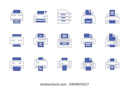 Druckersymbol eingestellt. Duotonfarbe. Vektorgrafik. Drucken mit Drucker.