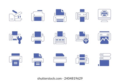 Printer icon set. Duotone color. Vector illustration. Containing heat press printer, printer, computer, art and design, paper roll.