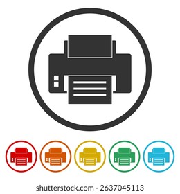 Printer icon. Set icons in color circle buttons