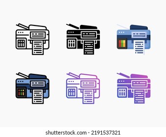 Printer icon set with line, outline, flat, filled, glyph, color, gradient. Can be used for digital product, presentation, print design and more.