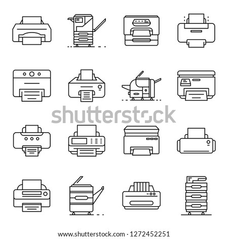 Printer icon set. Outline set of printer vector icons for web design isolated on white background