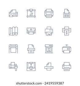 Printer icon set. Thin line icon. Editable stroke. Containing cloud, paperroll, largeformat, printer.