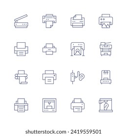 Printer icon set. Thin line icon. Editable stroke. Containing scanner, print, offset, printer, multifunctionprinter.