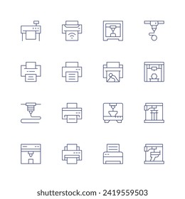 Printer icon set. Thin line icon. Editable stroke. Containing plotter, print, printing, printer.