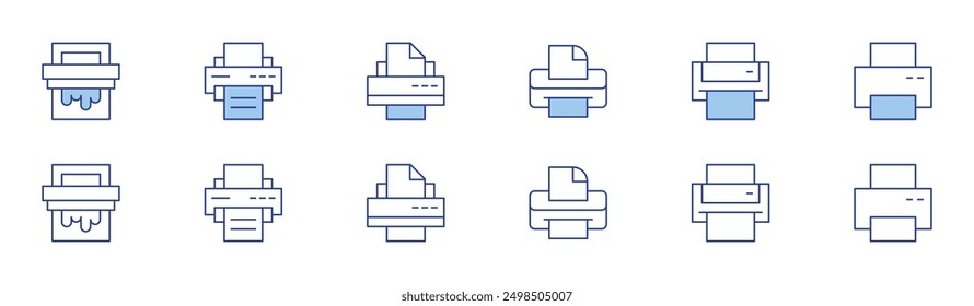 Printer icon set in two styles, Duotone and Thin Line style. Editable stroke. print ad, print server, print icon, history, catalog, print layout.