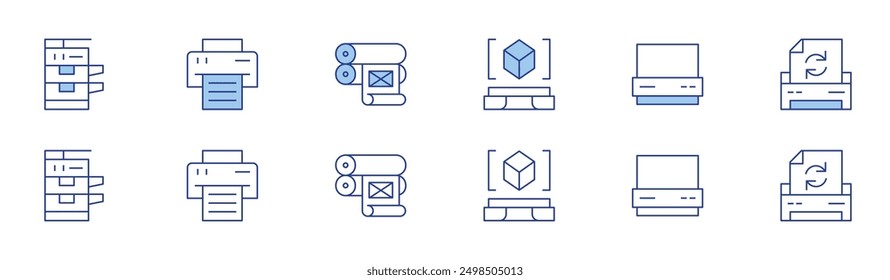 Printer icon set in two styles, Duotone and Thin Line style. Editable stroke. photocopier, printing, scanner, recycledpaper.