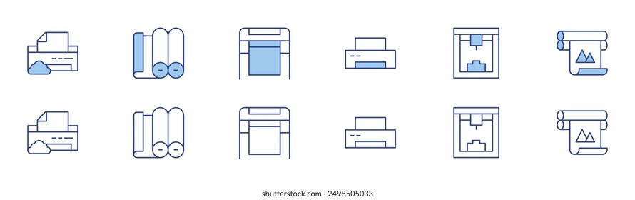 Printer icon set in two styles, Duotone and Thin Line style. Editable stroke. cloud, paperroll, largeformat, printer.