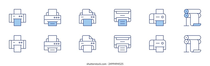 Printer icon set in two styles, Duotone and Thin Line style. Editable stroke. printer troubleshooting, print envelope, print server, print card, print diagram, cross.