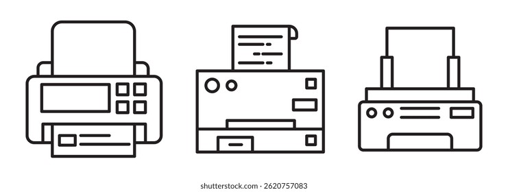 Printer icon set in two styles, Duotone and Thin Line style. Editable stroke. print icon, print photo, calendar, plotter, preview, badge.