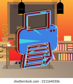 Printer icon, sign. Comic book word symbol on abstract comics background. Retro pop art style illustration. Print, printing business concept.