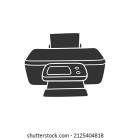 Ilustración de silueta de icono de impresora. Imagen de imagen gráfica de vectores de la máquina de dispositivos. Dibujo de dibujos en forma de dibujos animados. Signo negro de dibujo de dibujos con dibujos de dibujos.