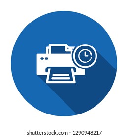 Printer icon, technology icon with clock sign. Printer icon and countdown, deadline, schedule, planning symbol. Vector illustration