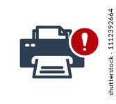 Printer icon, technology icon with exclamation mark. Printer icon and alert, error, alarm, danger symbol. Vector illustration