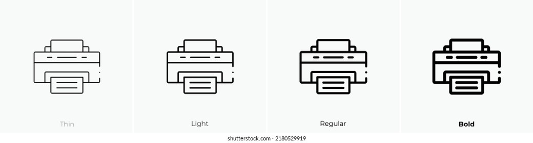 printer icon. Thin, Light Regular And Bold style design isolated on white background