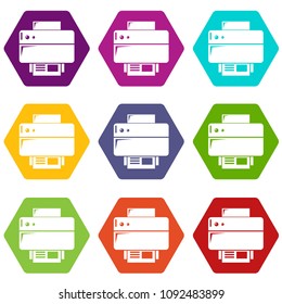 Printer icons 9 set coloful isolated on white for web