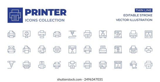 Printer icons collection. Thin Line icons, editable stroke. print, printing, offset, printer.