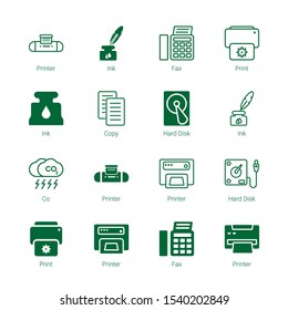 printer icons. Editable 16 printer icons. Included icons such as Printer, Ink, Fax, Print, Copy, Hard disk, Co. trendy icons for web.