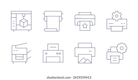 Printer icons. Editable stroke. Containing printing, scanner, printer.