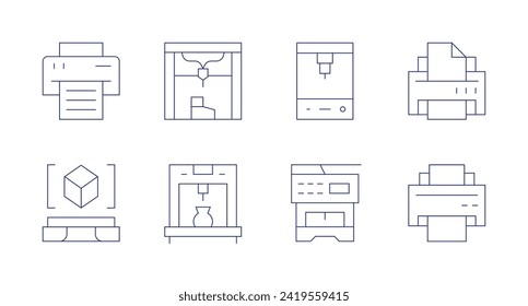 Druckersymbole. Bearbeitbarer Strich. Enthält Druck, Scanner, Drucker.