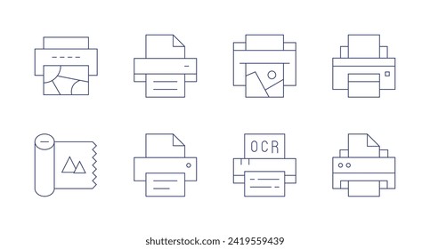 Printer icons. Editable stroke. Containing print, paperroll, printer.