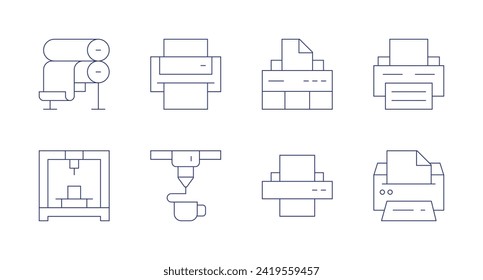 Printer icons. Editable stroke. Containing paperroll, printer.