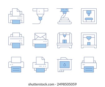 Printer icons. Line Duotone style, editable stroke. print, printing, printer, printercartridges.
