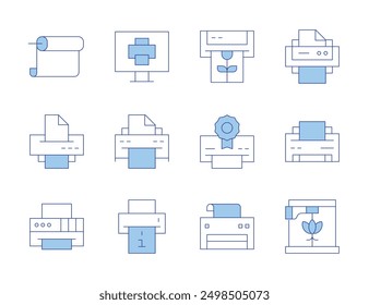 Printer icons. Line Duotone style, editable stroke. print card, largeformat, print quality, print history, print template.