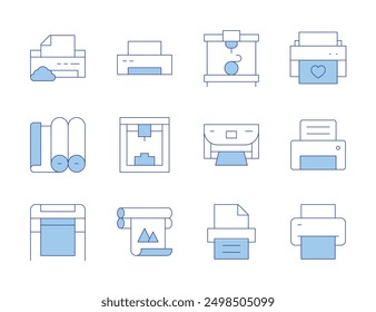 Printer icons. Line Duotone style, editable stroke. cloud, paperroll, largeformat, printer.