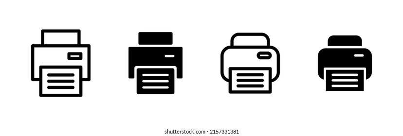 Printer icons. Set of black flat web icons isolated on white background. Vector clipart.