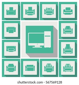 printer icons set. computer sign