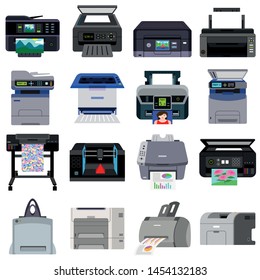 Printer icons set. Flat set of printer vector icons for web design