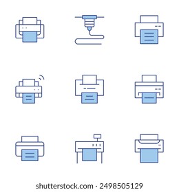 Printer icons set. Line Duotone style, editable stroke. print security, print preview, bone, add, print badge.