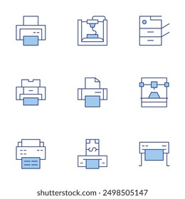 Printer icons set. Line Duotone style, editable stroke. print quality, alert, printer ink, offset, print ad.