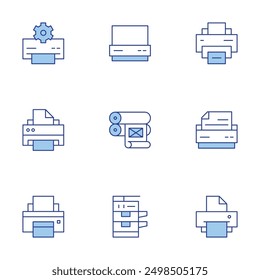 Printer icons set. Line Duotone style, editable stroke. photocopier, printing, scanner, printer.