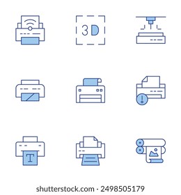 Printer icons set. Line Duotone style, editable stroke. laser, alert, offset, printer.