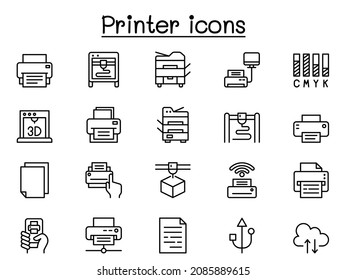 Printer icons set in thin line style