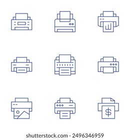 Printer icons set. Thin Line style, editable stroke. printer icon, cloud printing, wireless printer setup, printer troubleshooting, ink cartridge refill.