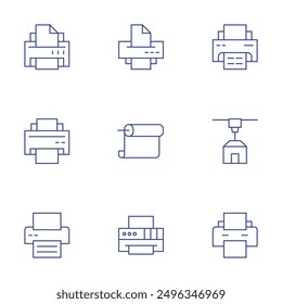 Printer icons set. Thin Line style, editable stroke. print, paperroll, printing, printer.