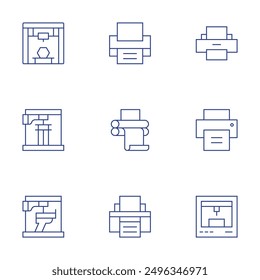 Printer icons set. Thin Line style, editable stroke. print, offset, printer.