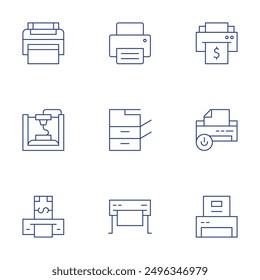 Printer icons set. Thin Line style, editable stroke. power, printing, printer.