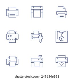 Printer icons set. Thin Line style, editable stroke. plotter, largeformat, printer.