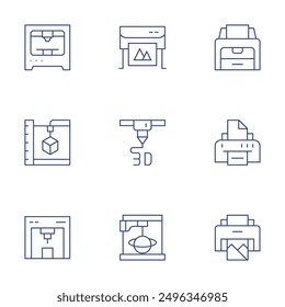 Printer icons set. Thin Line style, editable stroke. plotter, pen, printer.