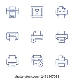 Printer icons set. Thin Line style, editable stroke. add, cross, printer.